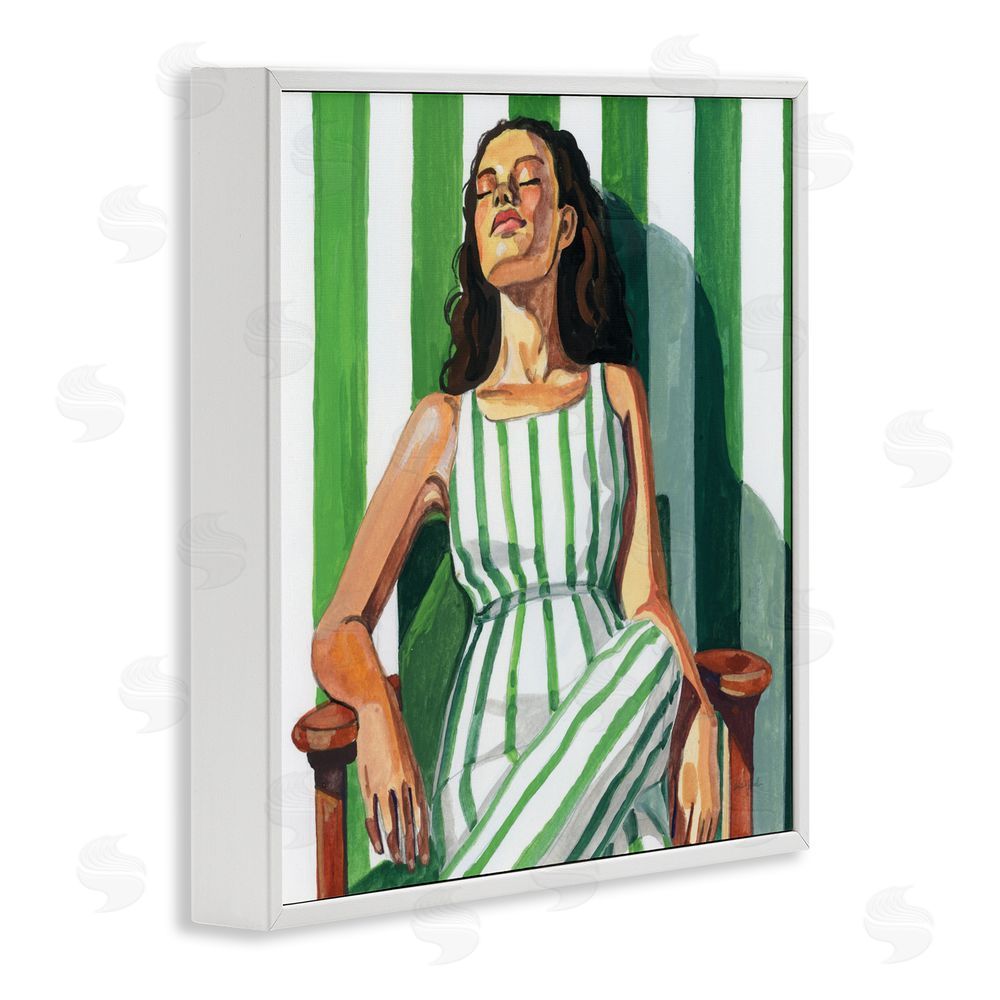 Kate Jarvik Birch Relaxing In A Striped Dress White Framed Giclee Wall Art Print