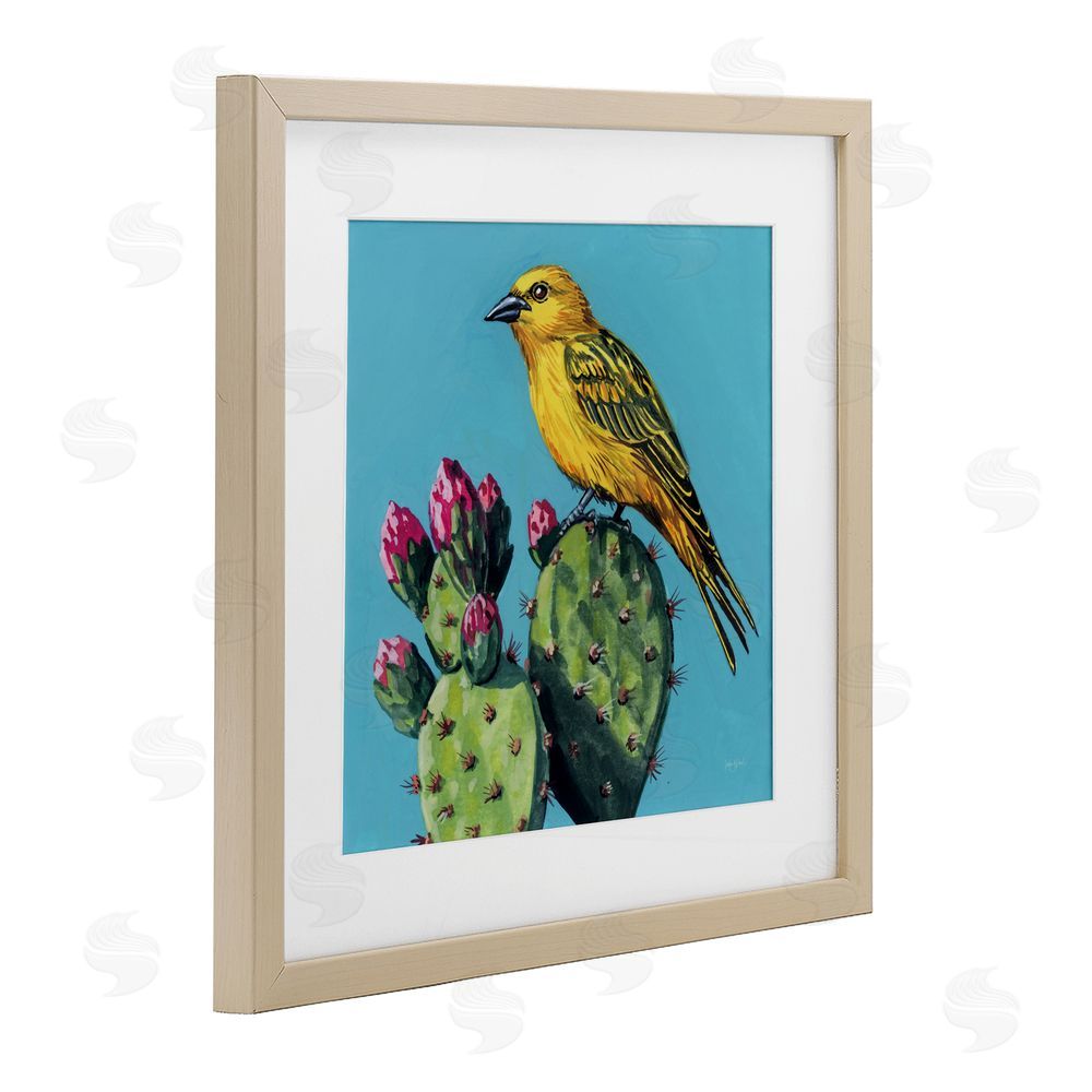 Kate Jarvik Birch Yellow Bird on Cacti Bloom Birch Framed Print Under Glass Wall Art