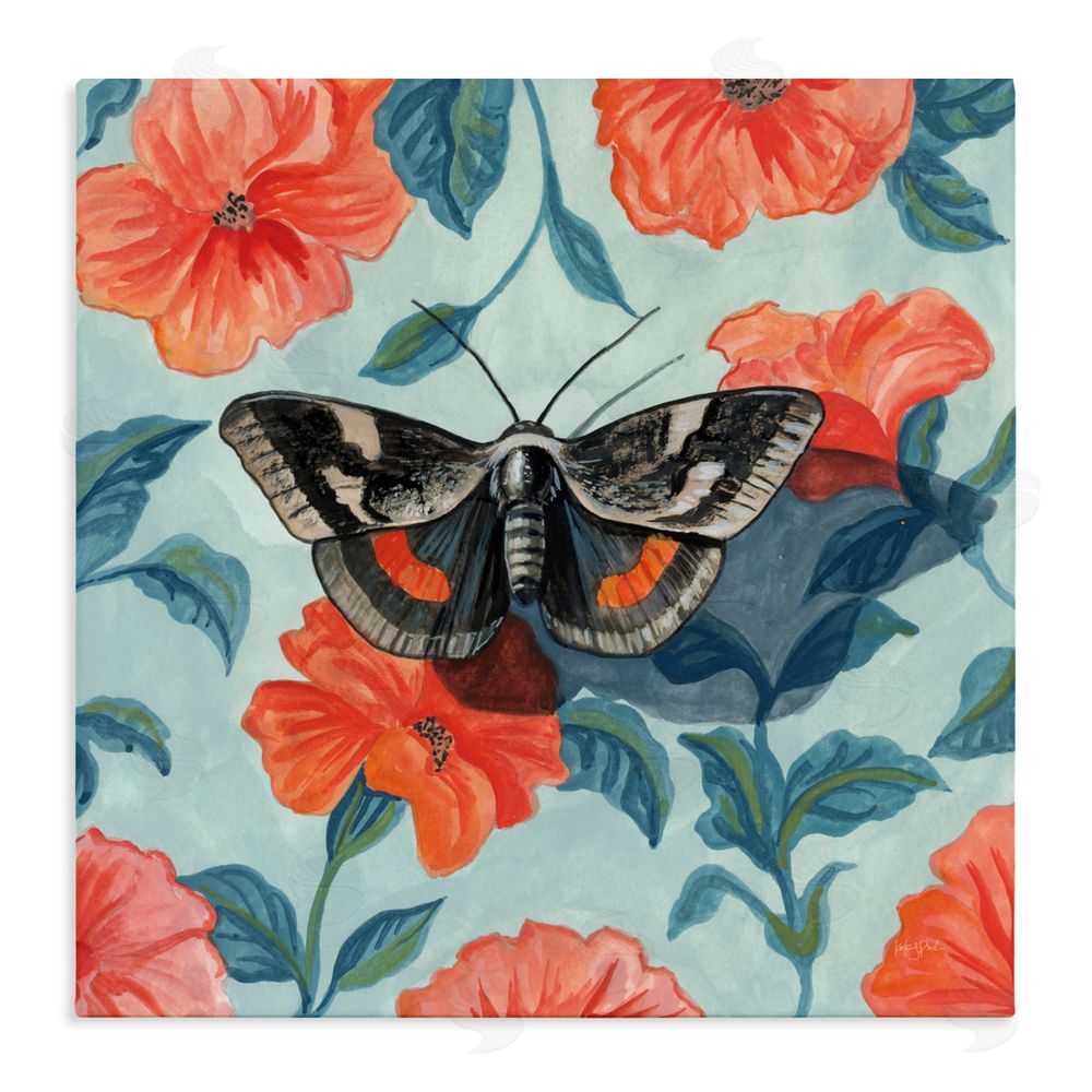Kate Jarvik Birch Academia Moth On Floral Stretched Canvas Wall Art