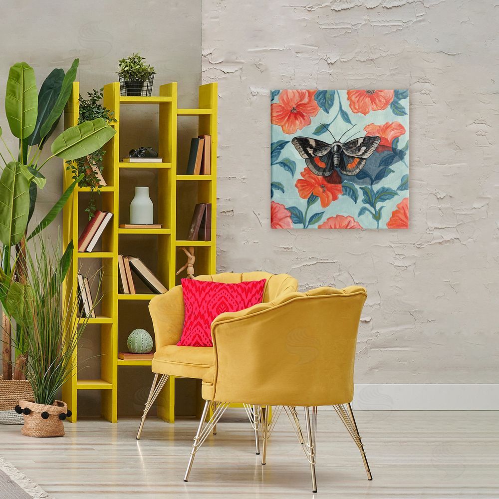 Kate Jarvik Birch Academia Moth On Floral Stretched Canvas Wall Art in Room