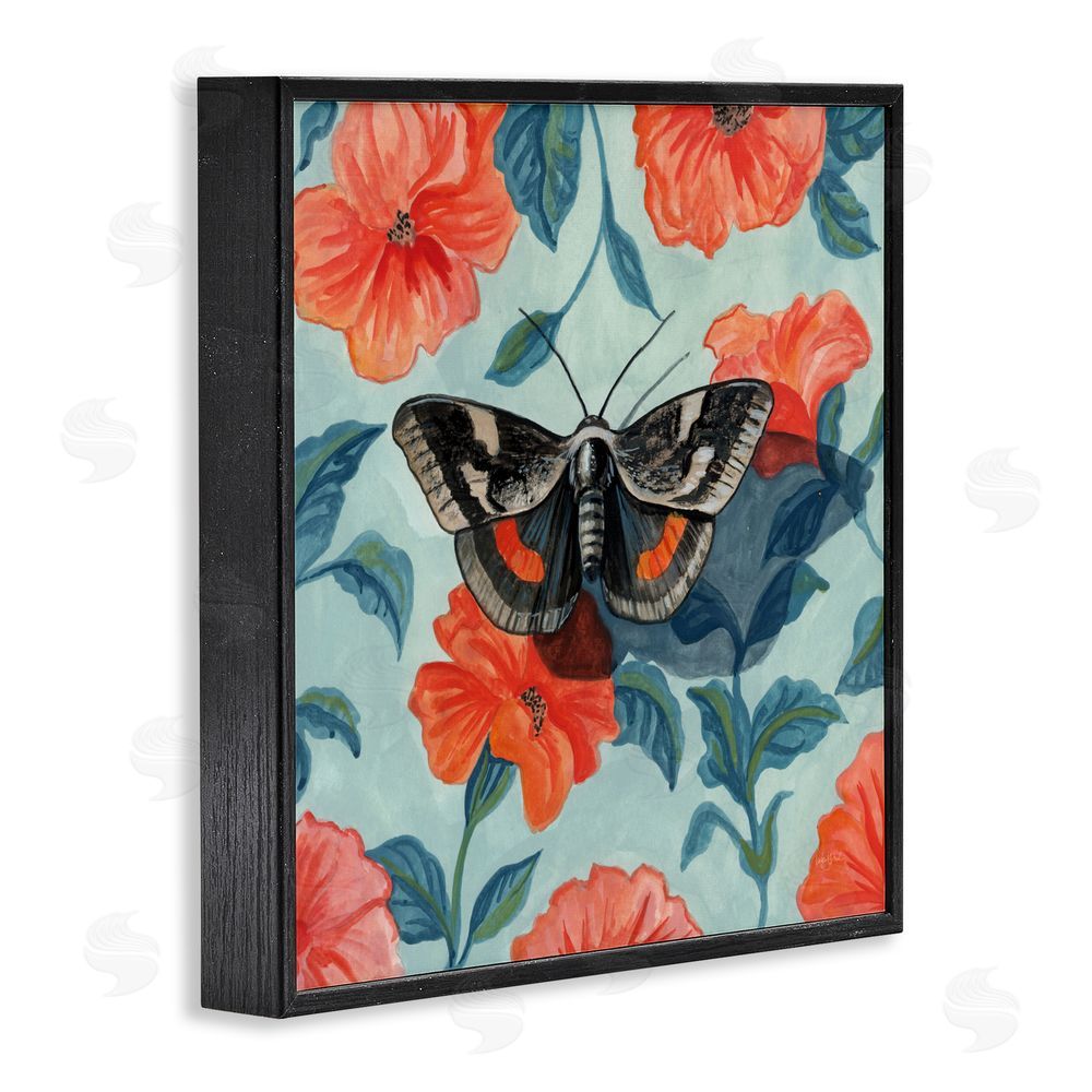 Kate Jarvik Birch Academia Moth On Floral Black Framed Giclee Wall Art Print