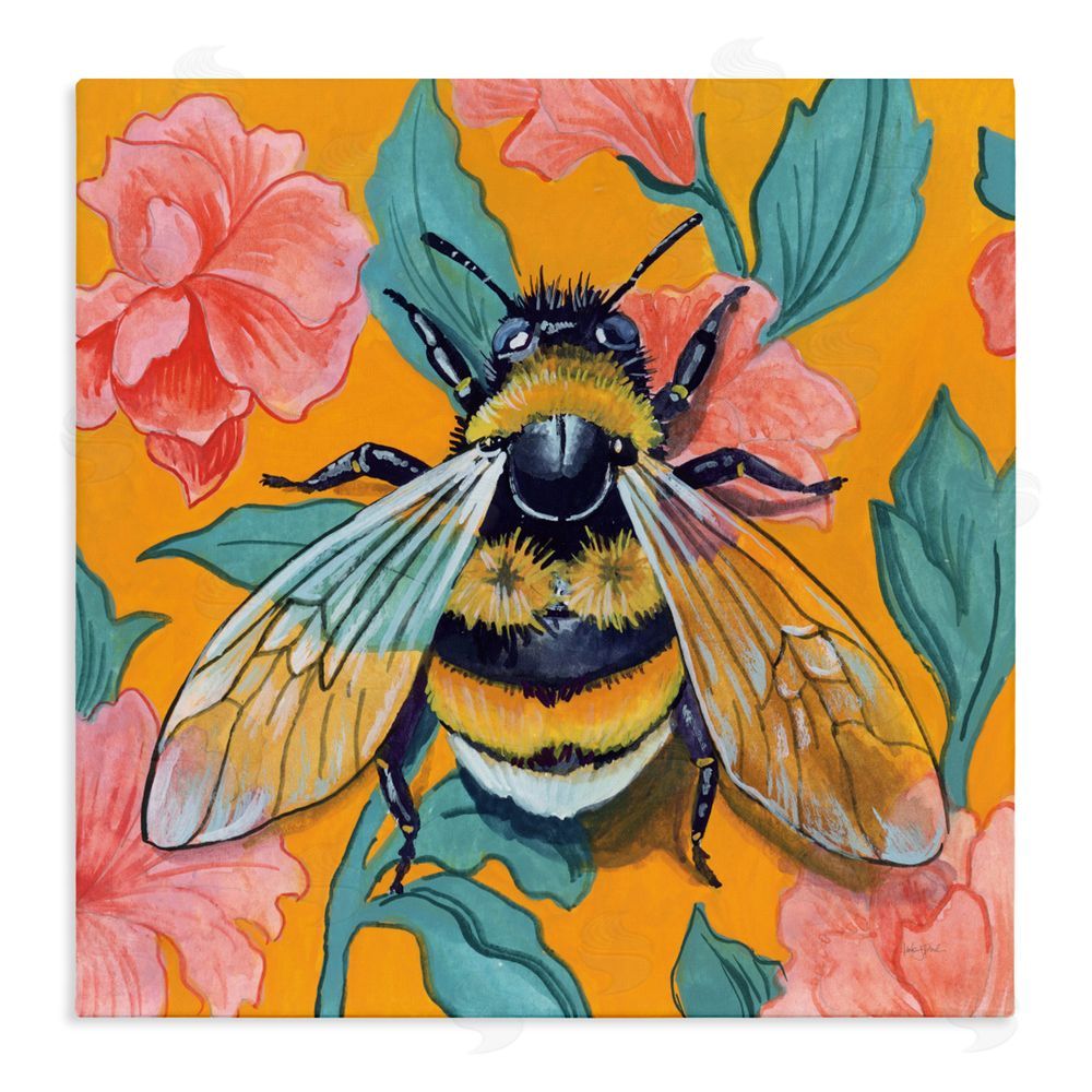 Kate Jarvik Birch Bumble Bee & Flower Pattern Stretched Canvas Wall Art