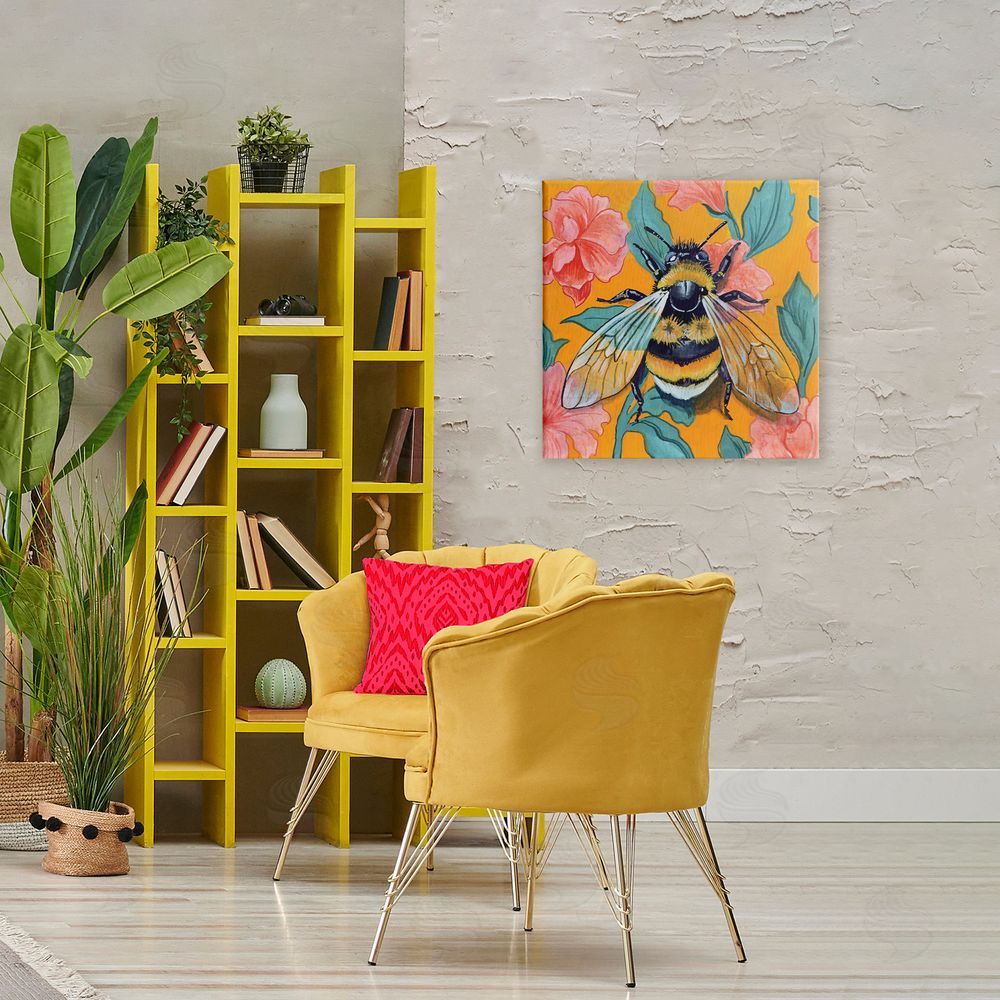 Kate Jarvik Birch Bumble Bee & Flower Pattern Stretched Canvas Wall Art in Room