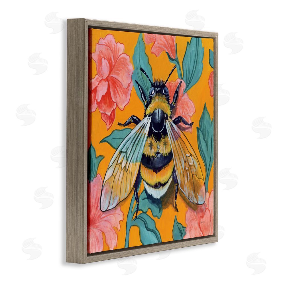 Kate Jarvik Birch Bumble Bee & Flower Pattern Brown Floating Frame Canvas Wall Art Print