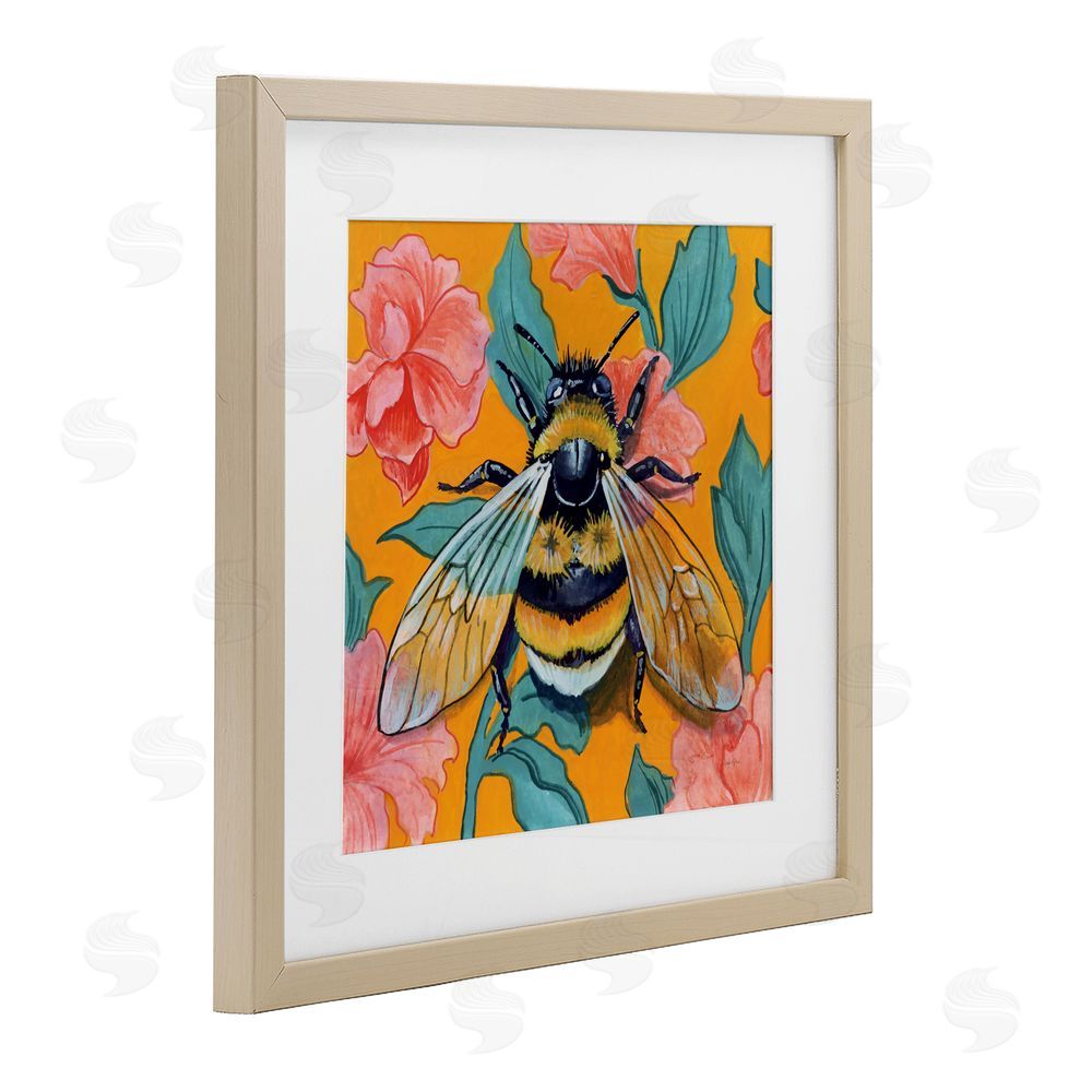 Kate Jarvik Birch Bumble Bee & Flower Pattern Birch Framed Print Under Glass Wall Art