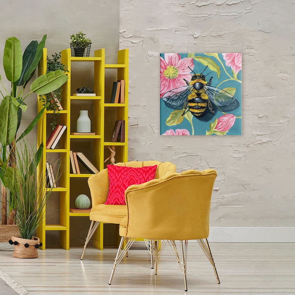 Kate Jarvik Birch Fuzzy Bee On Floral Pattern Canvas Wall Art Print in Room