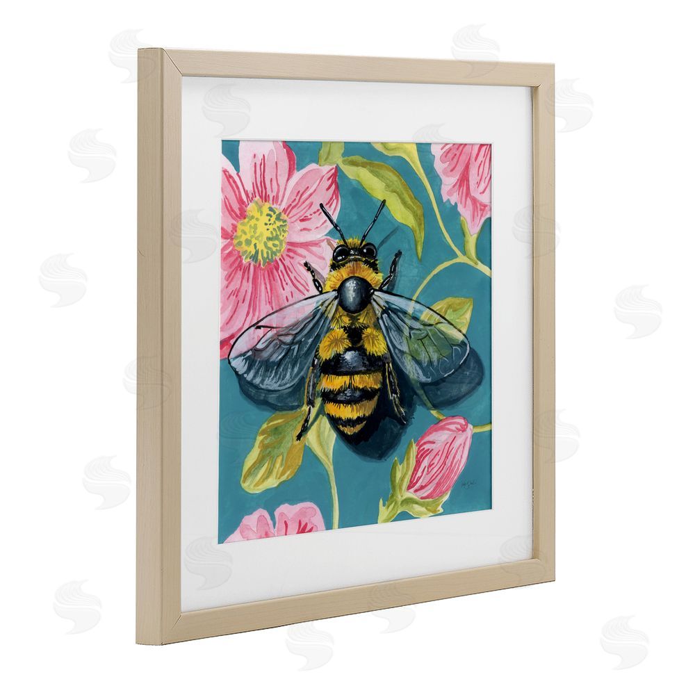 Kate Jarvik Birch Fuzzy Bee On Floral Pattern Birch Framed Print Under Glass Wall Art
