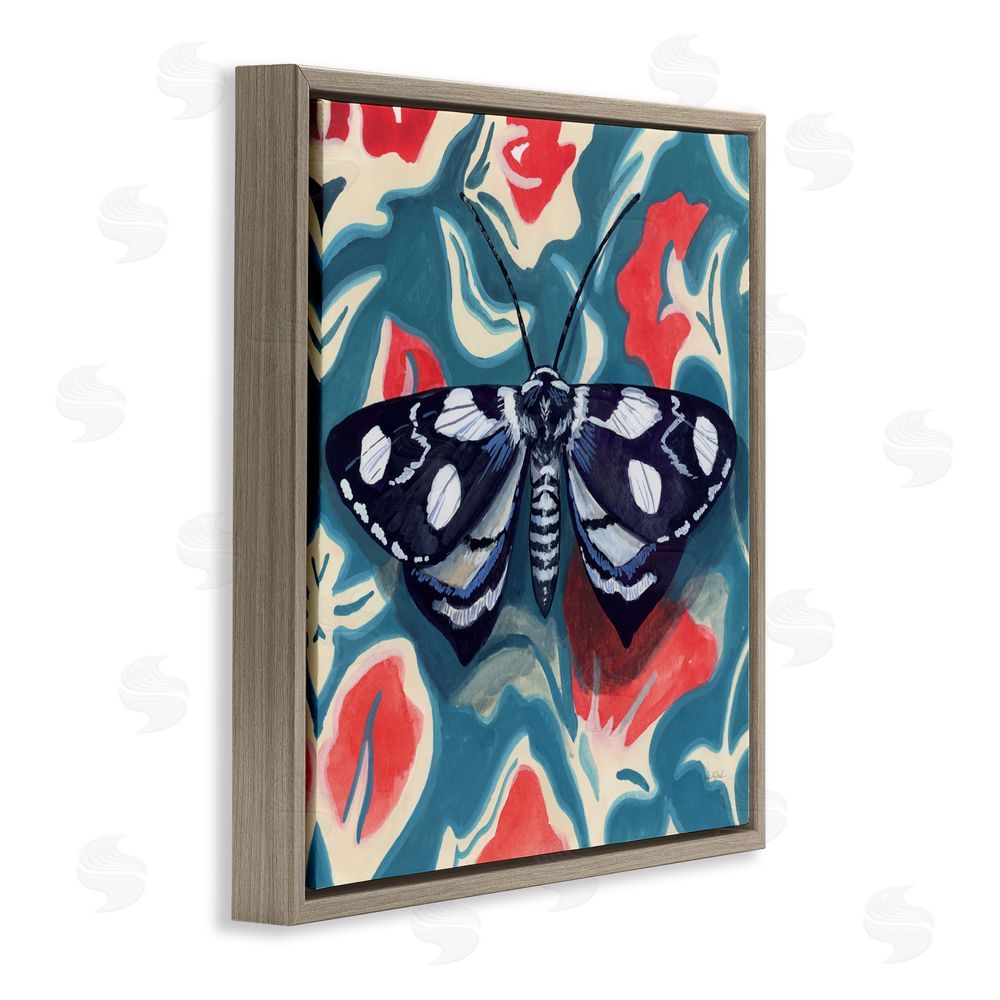 Kate Jarvik Birch Symmetrical Moth On Beautiful Flowers Brown Floating Frame Canvas Wall Art Print