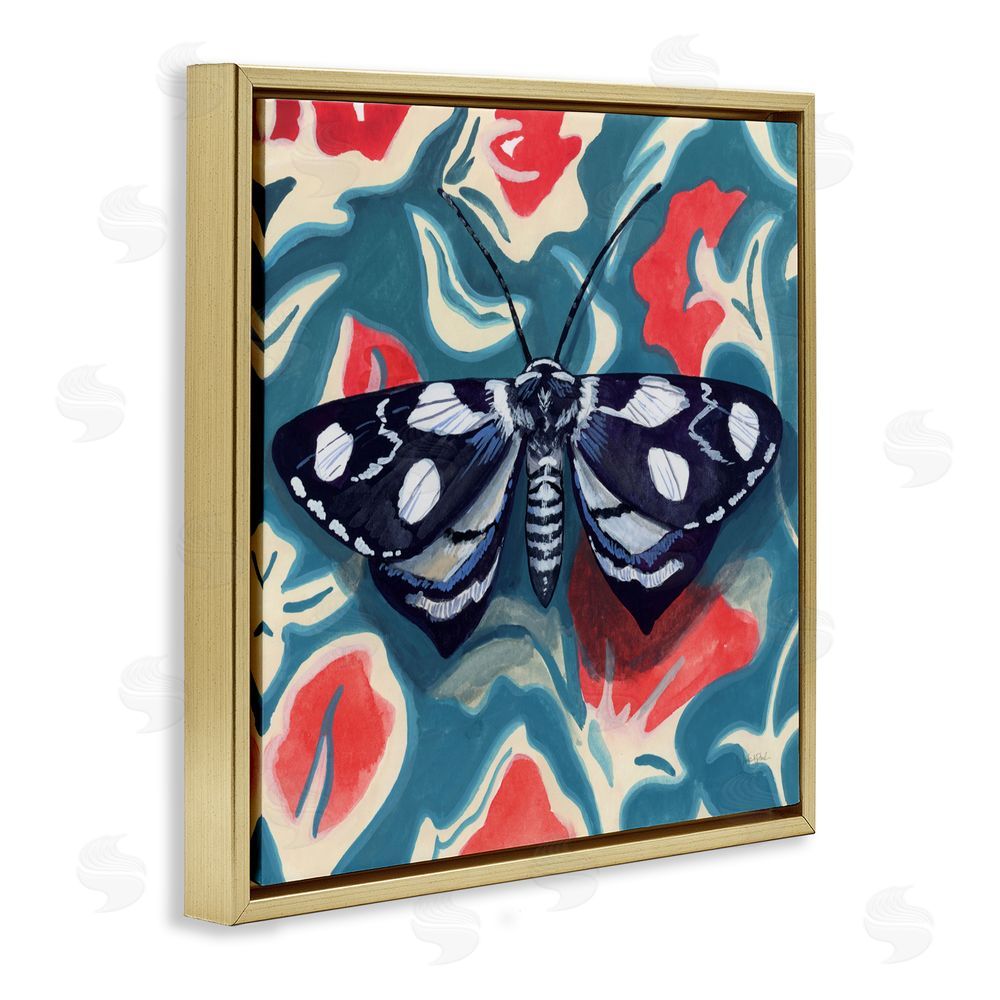 Kate Jarvik Birch Symmetrical Moth On Beautiful Flowers Gold Floating Frame Canvas Wall Art Print