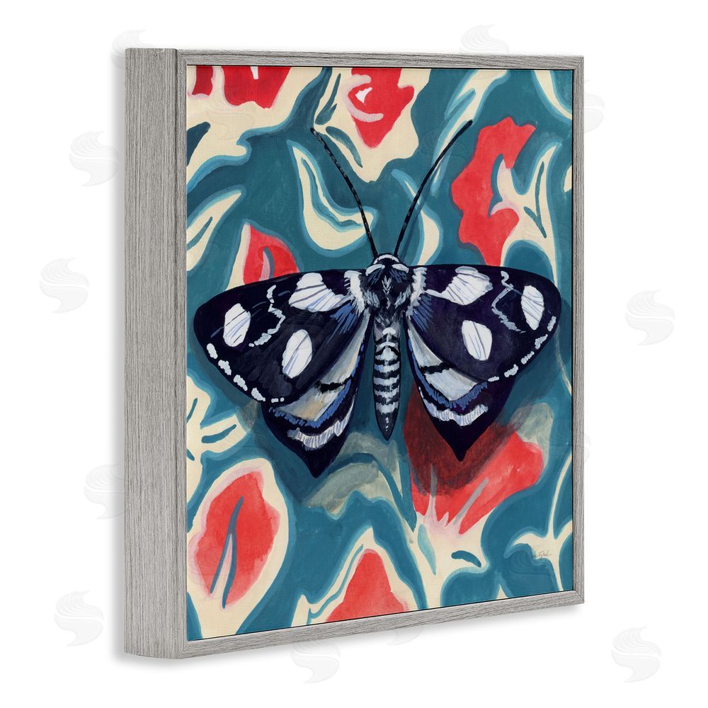 Kate Jarvik Birch Symmetrical Moth On Beautiful Flowers Gray Framed Giclee Wall Art Print