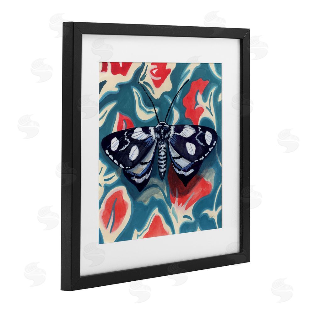 Kate Jarvik Birch Symmetrical Moth On Beautiful Flowers Black Framed Print Under Glass Wall Art
