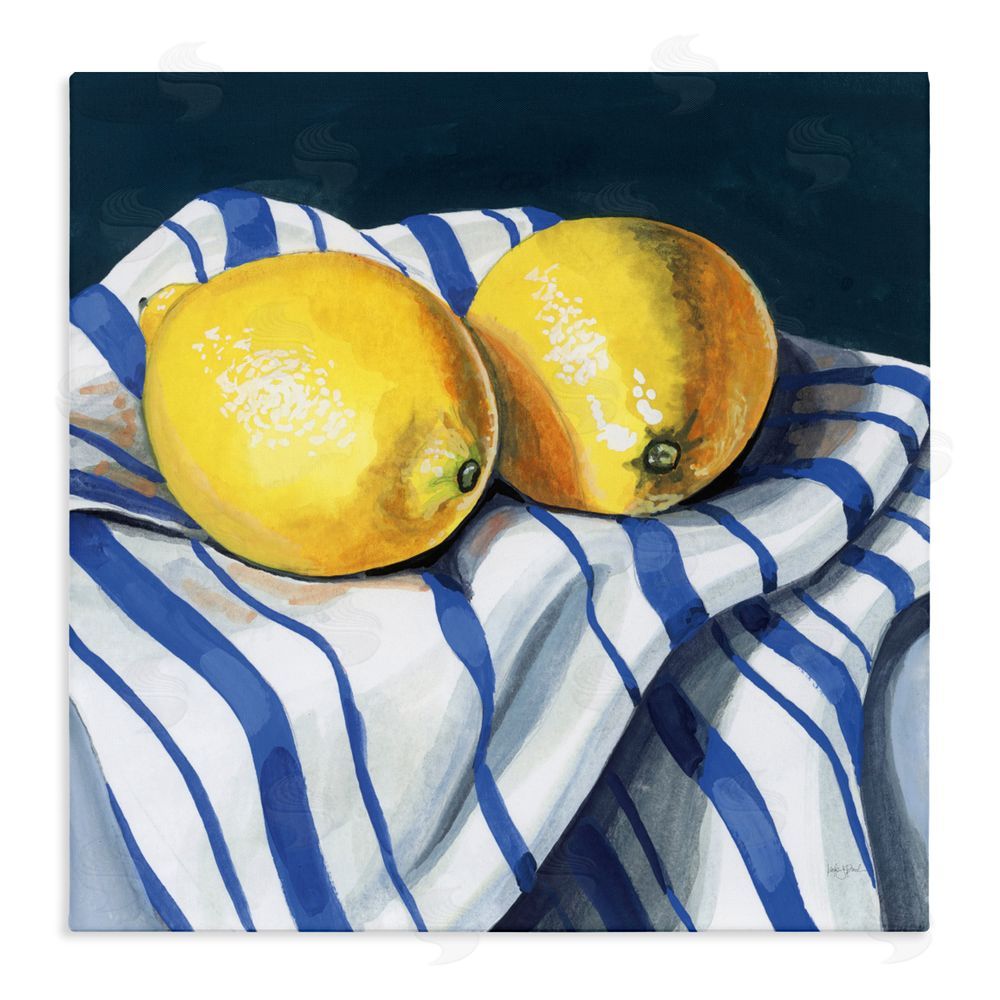 Kate Jarvik Birch Fresh Kitchen Lemons on Dishtowel Stretched Canvas Wall Art Print