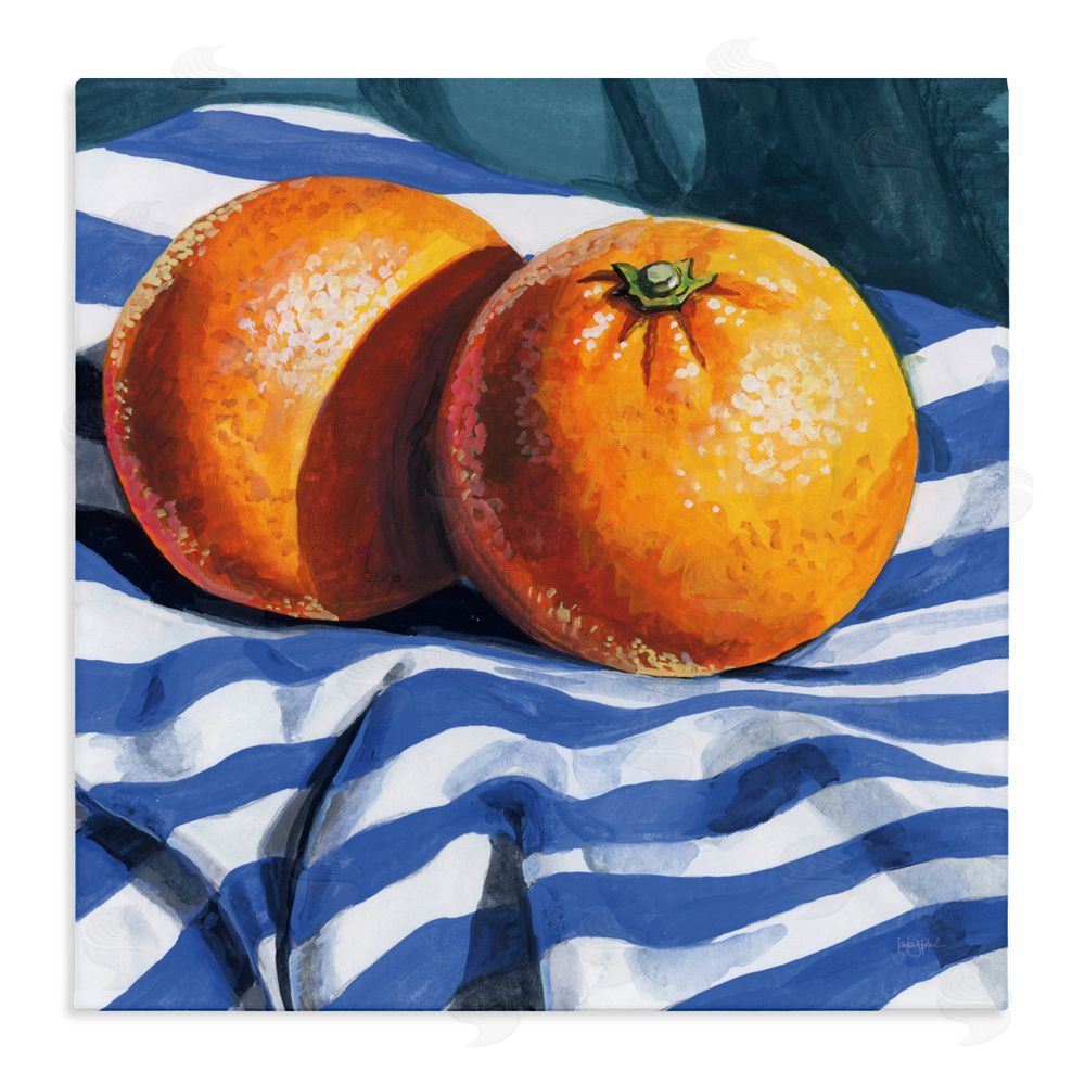 Kate Jarvik Birch Oranges On Striped Cloth Stretched Canvas Wall Art Print