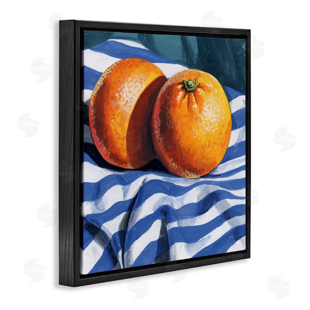 Kate Jarvik Birch Oranges On Striped Cloth Black Floating Frame Canvas Wall Art Print