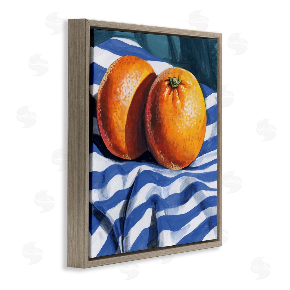 Kate Jarvik Birch Oranges On Striped Cloth Brown Floating Frame Canvas Wall Art Print