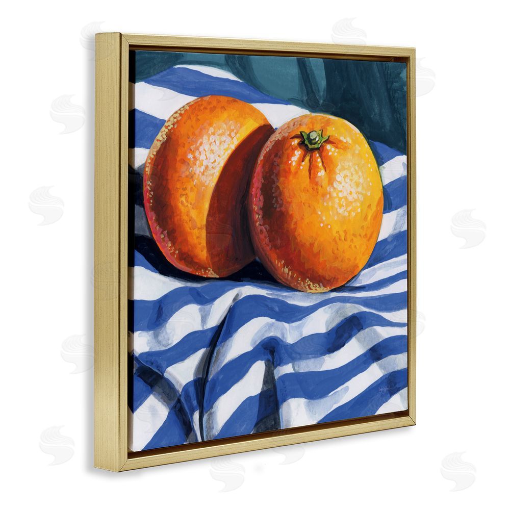 Kate Jarvik Birch Oranges On Striped Cloth Gold Floating Frame Canvas Wall Art Print