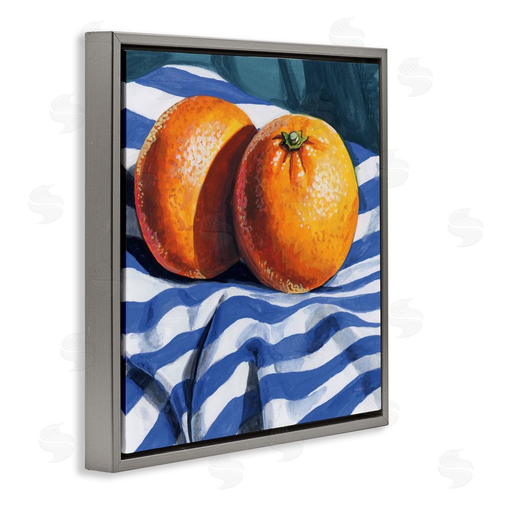 Kate Jarvik Birch Oranges On Striped Cloth Gray Floating Frame Canvas Wall Art Print