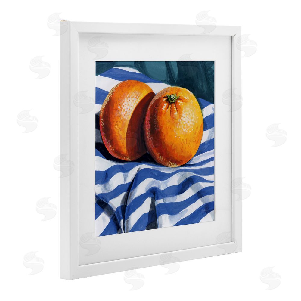 Kate Jarvik Birch Oranges On Striped Cloth White Framed Print Under Glass Wall Art