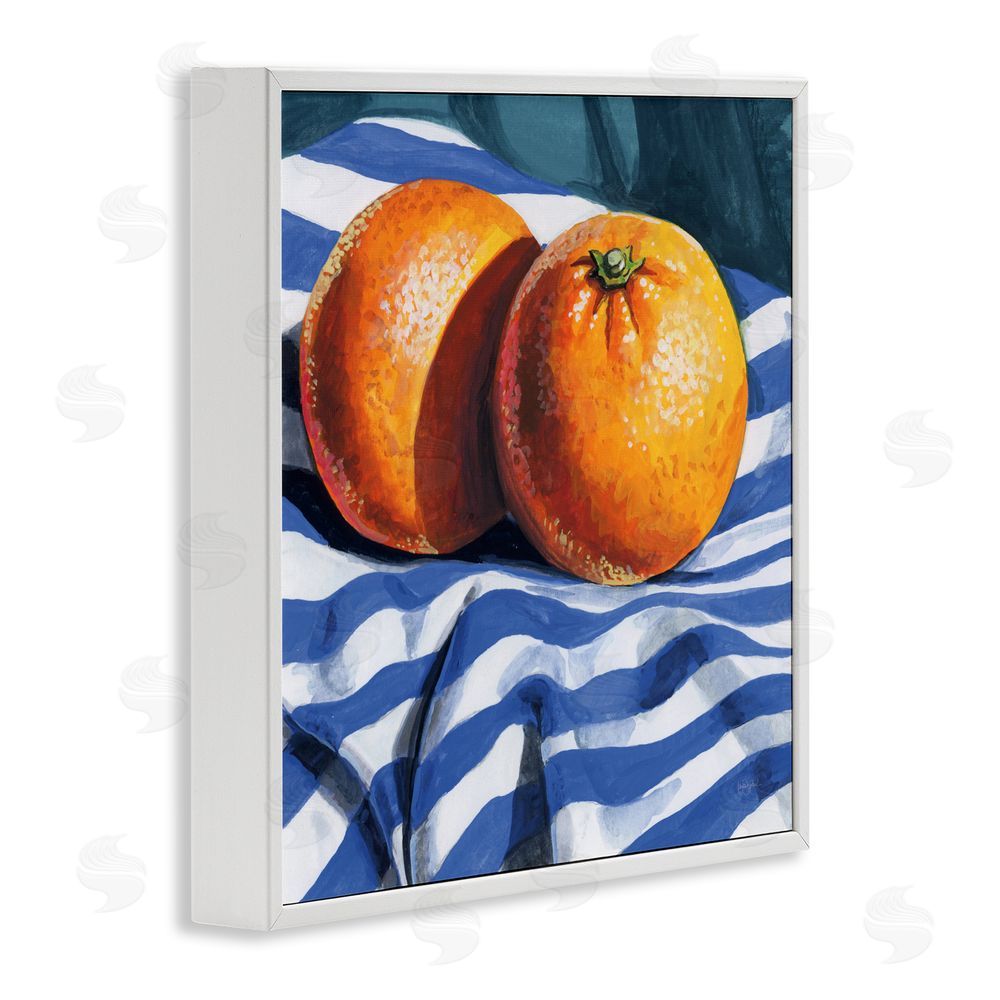 Kate Jarvik Birch Oranges On Striped Cloth White Framed Giclee Wall Art Print