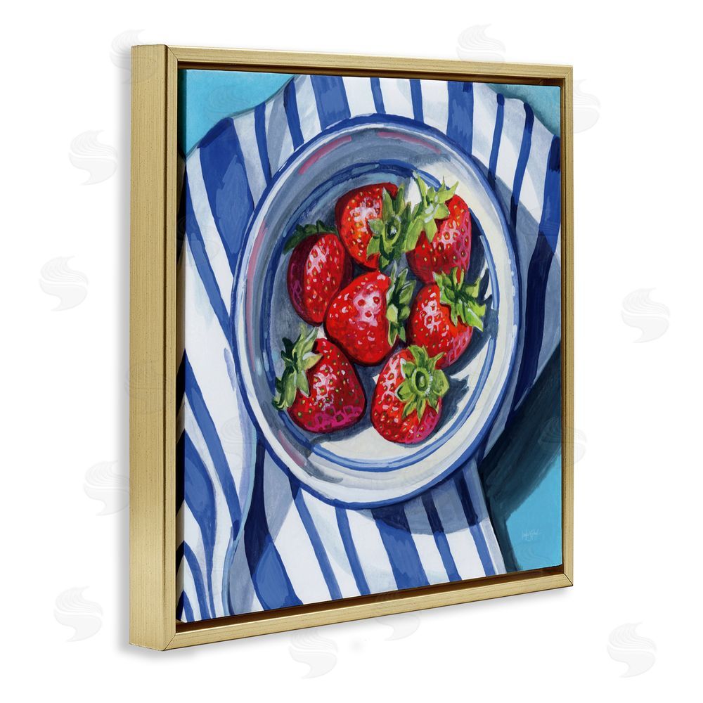 Kate Jarvik Birch Fresh Picked Kitchen Strawberries Gold Floating Frame Canvas Wall Art Print