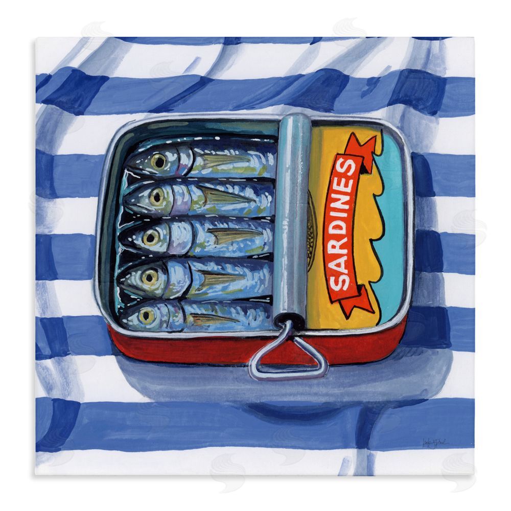 Kate Jarvik Birch Sardines On Striped Cloth Stretched Canvas Wall Art Print