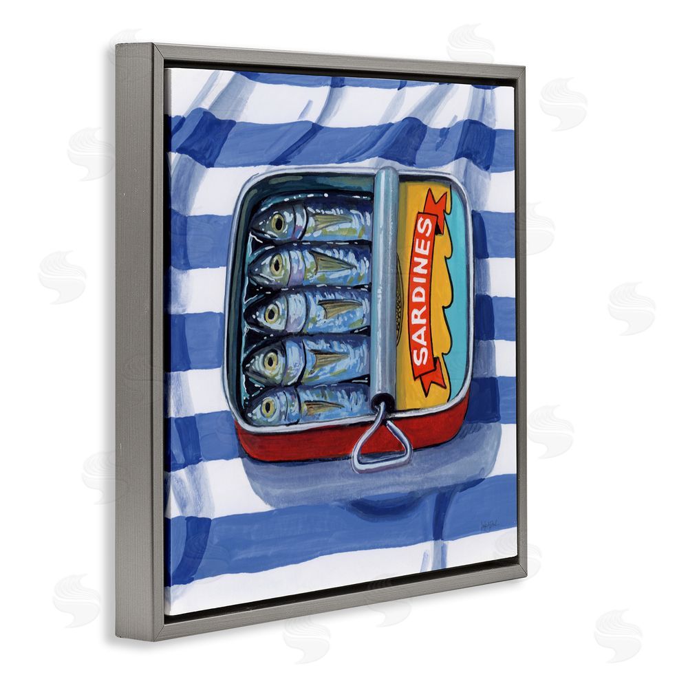Kate Jarvik Birch Sardines On Striped Cloth Gray Floating Frame Canvas Wall Art Print