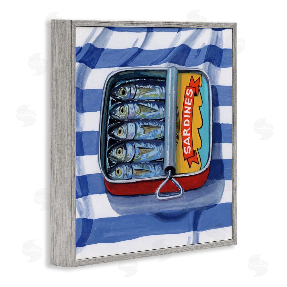 Kate Jarvik Birch Sardines On Striped Cloth Gray Framed Giclee Wall Art Print