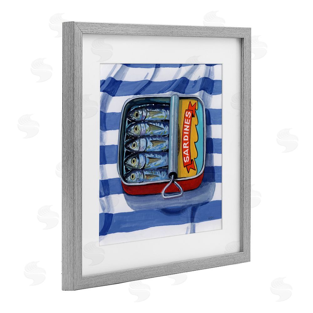 Kate Jarvik Birch Sardines On Striped Cloth Gray Framed Print Under Glass Wall Art