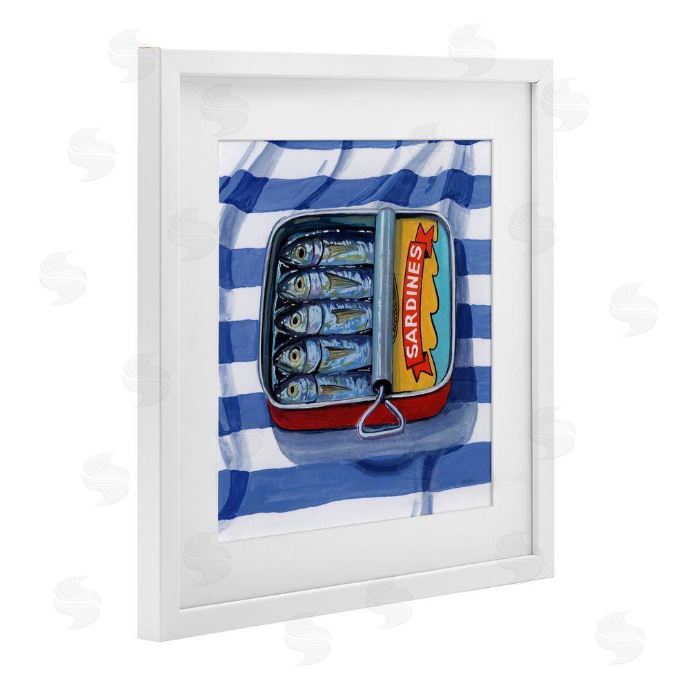 Kate Jarvik Birch Sardines On Striped Cloth White Framed Print Under Glass Wall Art