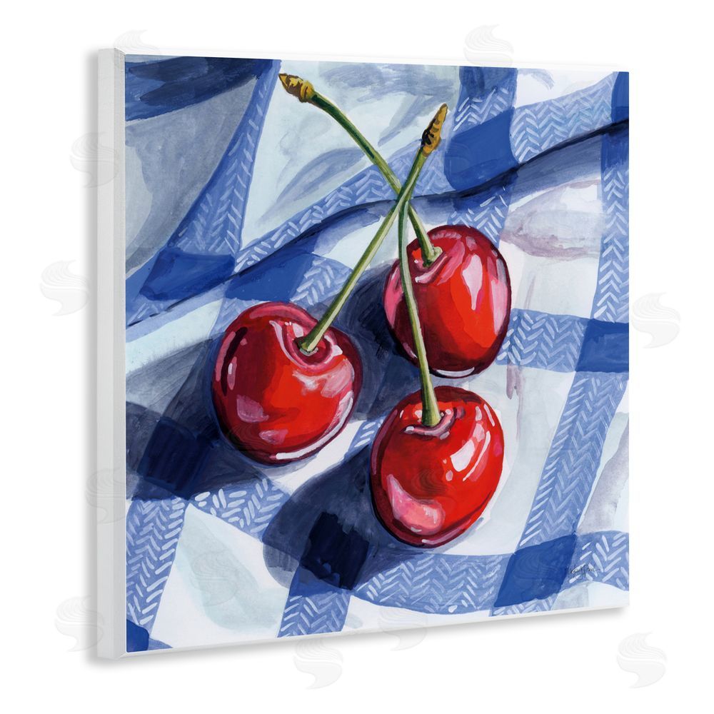 Kate Jarvik Birch Three Picnic Cherries on Gingham Wall Plaque Art Print