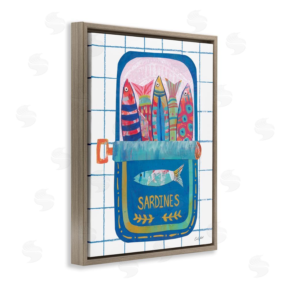Courtney Prahl Silly Sardines Blue Tin Brown Floating Frame Canvas Wall Art Print