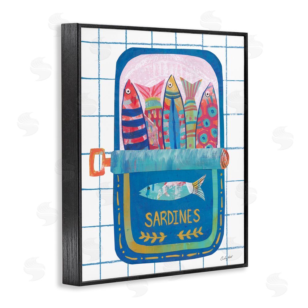 Courtney Prahl Silly Sardines Blue Tin Black Framed Giclee Wall Art Print