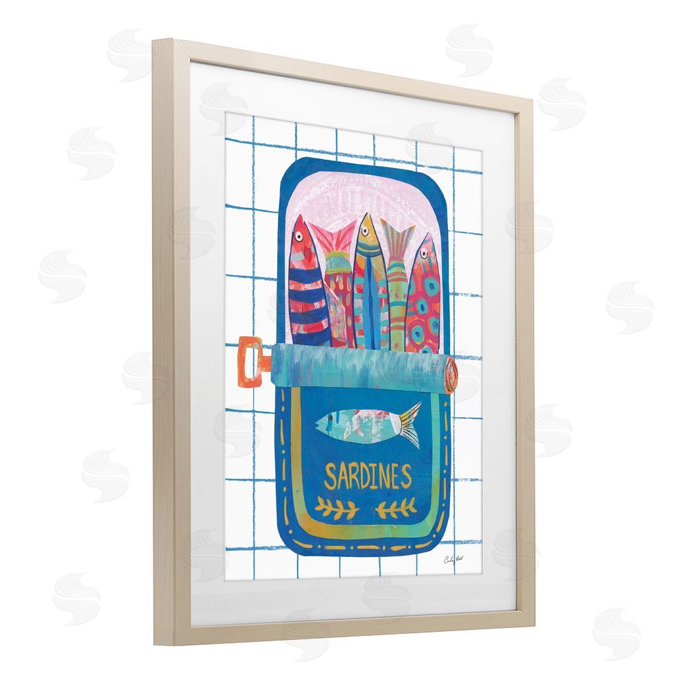 Courtney Prahl Silly Sardines Blue Tin Birch Framed Print Under Glass Wall Art