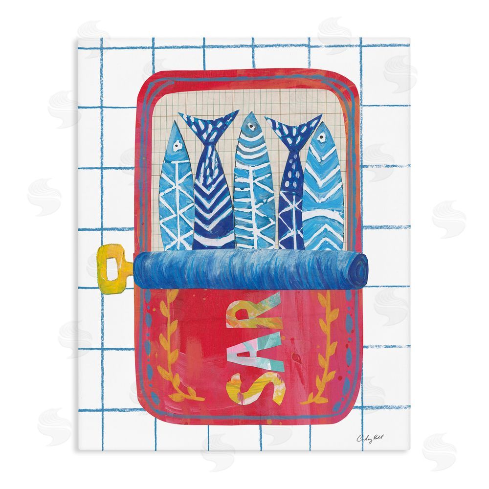 Courtney Prahl Silly Sardines Red Tin Stretched Canvas Wall Art Print