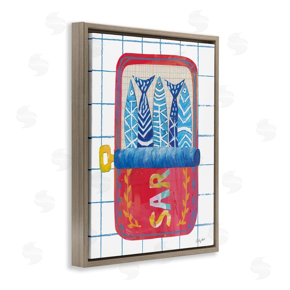 Courtney Prahl Silly Sardines Red Tin Brown Floating Frame Canvas Wall Art Print