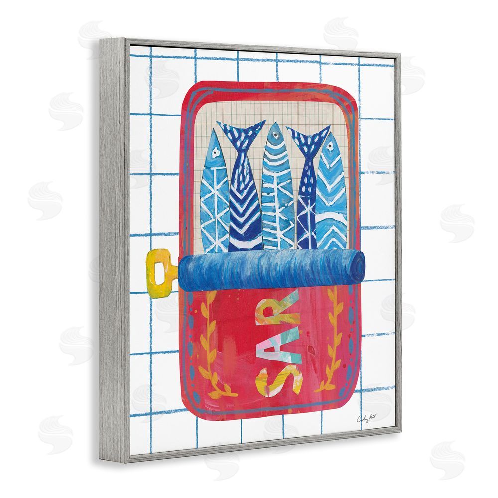Courtney Prahl Silly Sardines Red Tin Gray Framed Giclee Wall Art Print