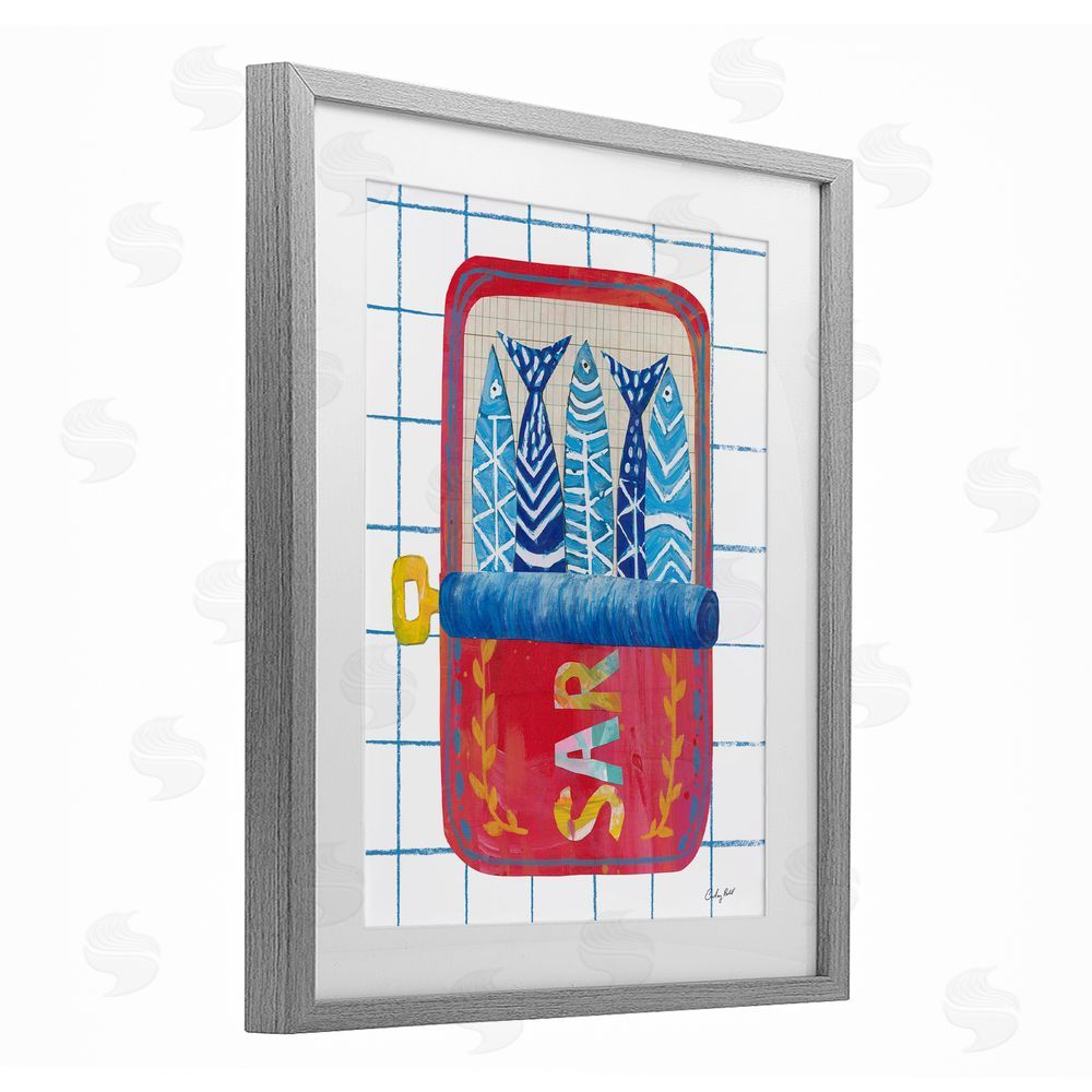 Courtney Prahl Silly Sardines Red Tin Gray Framed Print Under Glass Wall Art