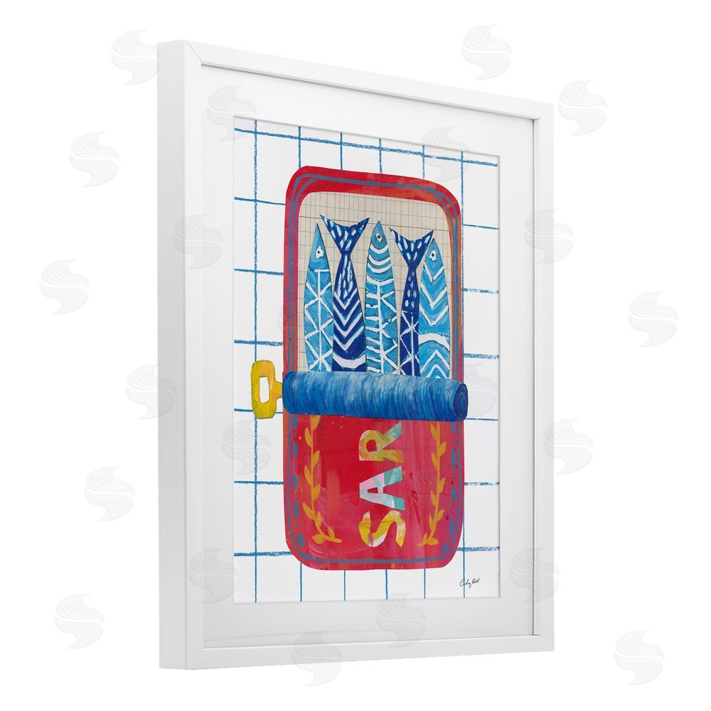 Courtney Prahl Silly Sardines Red Tin White Framed Print Under Glass Wall Art