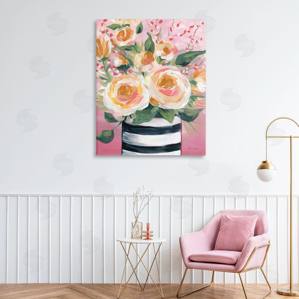 Yvette St. Amant Spring Blooms in Striped Vase Stretched Canvas Wall Art in Room