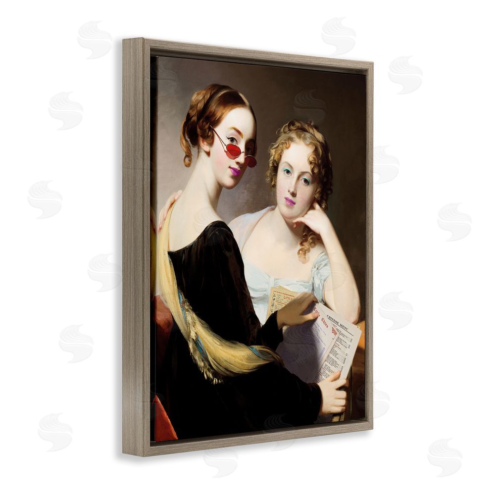 Wild Apple Portfolio Vintage Ladies Ordering Takeout Brown Floating Frame Canvas Wall Art Print