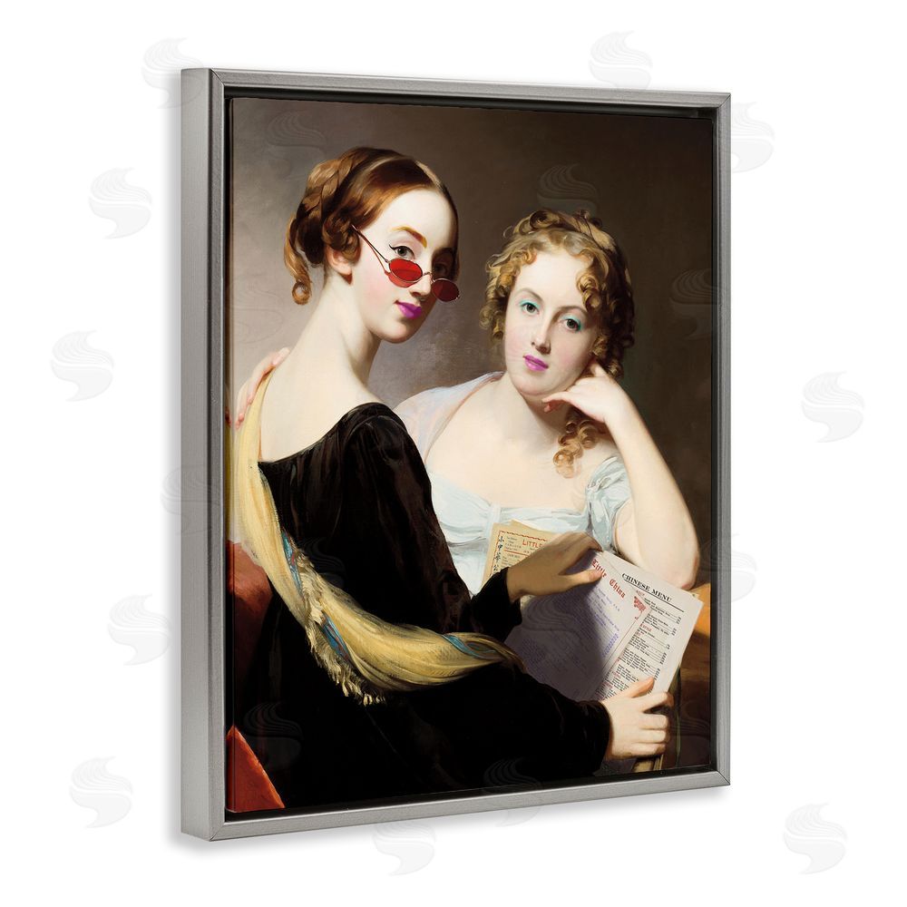 Wild Apple Portfolio Vintage Ladies Ordering Takeout Gray Floating Frame Canvas Wall Art Print