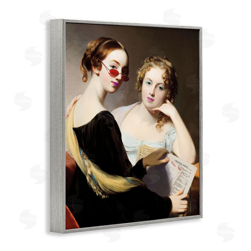 Wild Apple Portfolio Vintage Ladies Ordering Takeout Gray Framed Giclee Wall Art Print