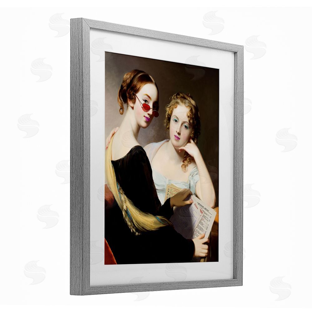Wild Apple Portfolio Vintage Ladies Ordering Takeout Gray Framed Print Under Glass Wall Art