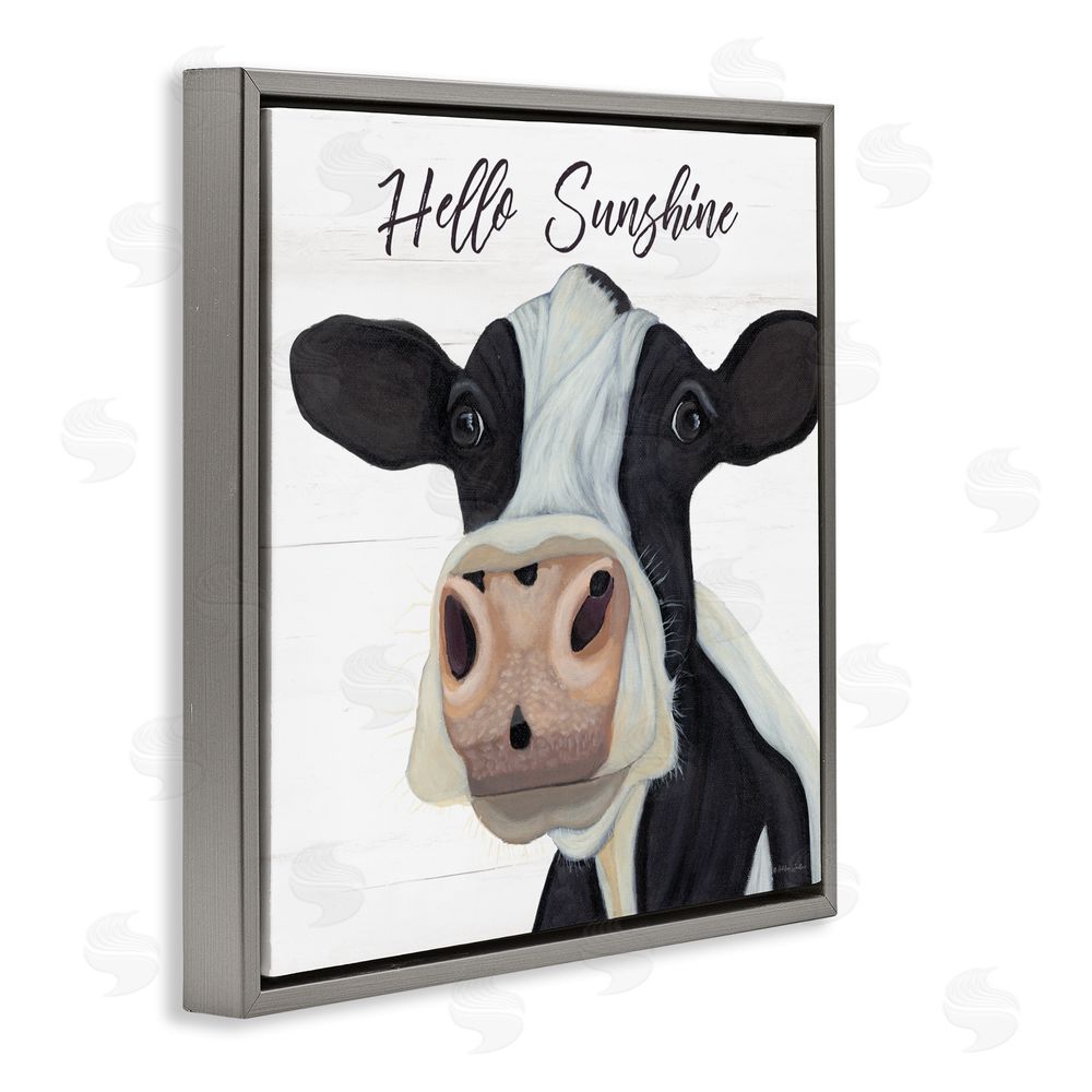 Ashley Justice Hello Sunshine Country Cow Gray Floating Frame Canvas Wall Art Print