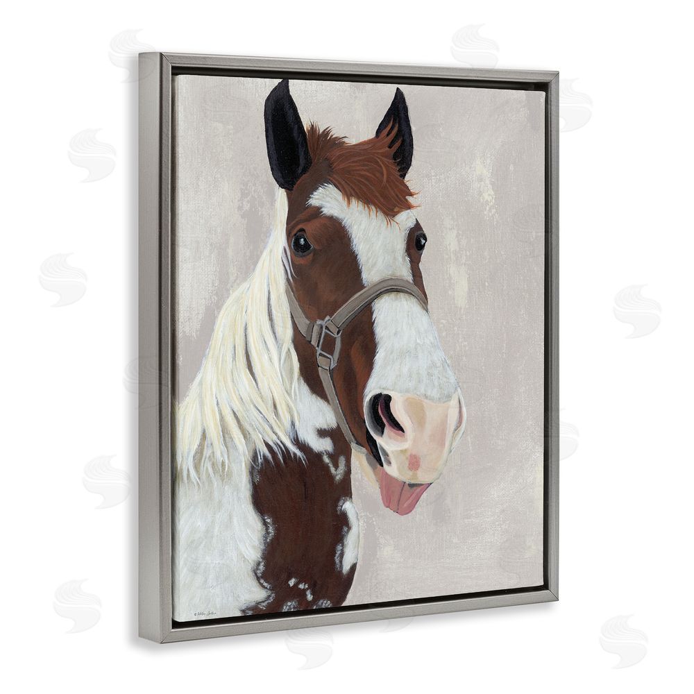 Ashley Justice Henry Horse Funny Tongue Gray Floating Frame Canvas Wall Art Print