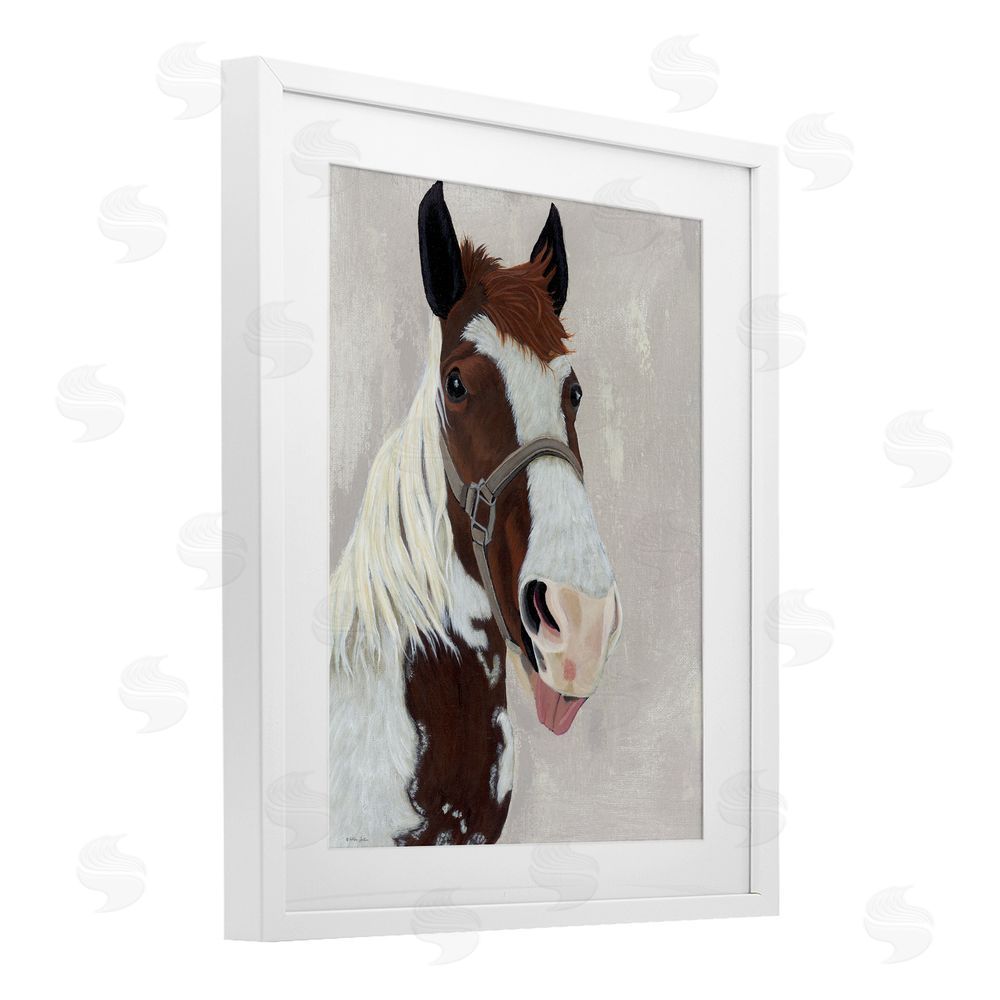 Ashley Justice Henry Horse Funny Tongue White Framed Print Under Glass Wall Art