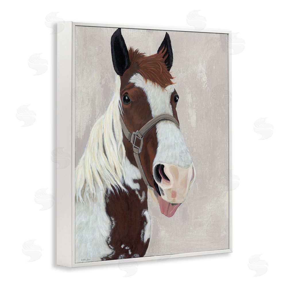 Ashley Justice Henry Horse Funny Tongue White Framed Giclee Wall Art Print