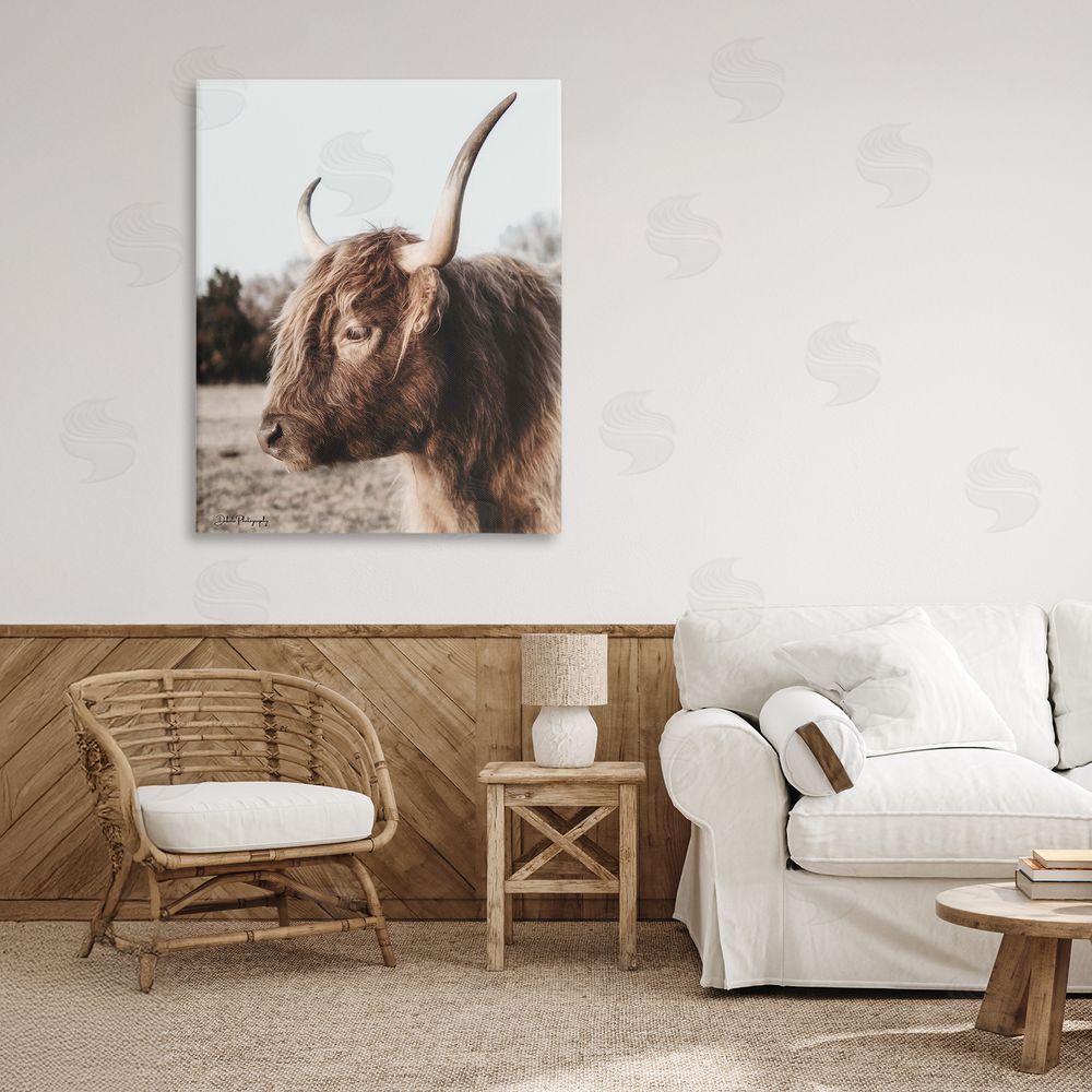Dakota Diener Horned Cattle Peering Canvas Wall Art Print in Room