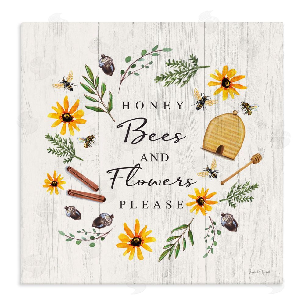 Elizabeth Tyndall Country Cottage Wreath & Quote Stretched Canvas Wall Art