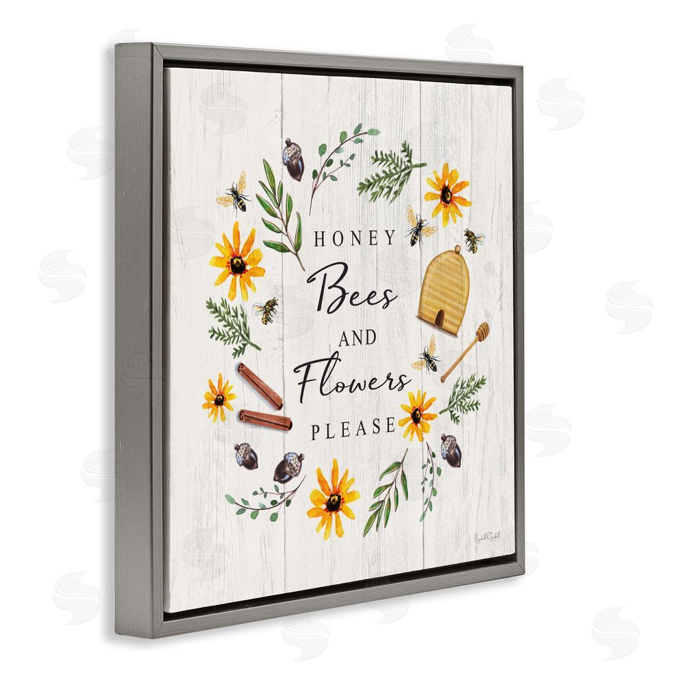 Elizabeth Tyndall Country Cottage Wreath & Quote Gray Floating Frame Canvas Wall Art Print